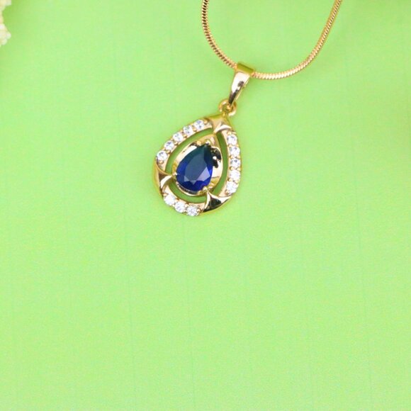 "Blue Pear-Shaped Pendant with Sparkling Stone Accents – Elegant Look,XPPT1801 - Picture 12 of 13